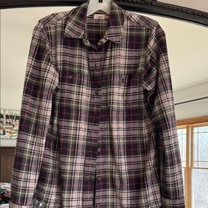 Faherty Plaid Button-Down Shirt Jacket in Pink, Black & Olive
